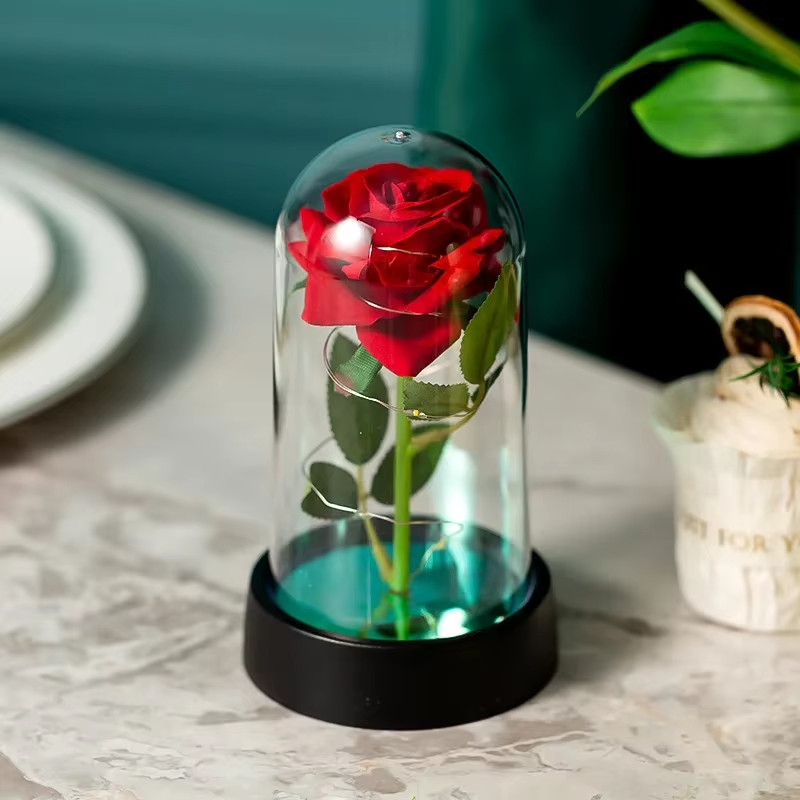 Wedding Birthday Valentine Day Gift Eternal Rose Flower Colorful Luminous Orname