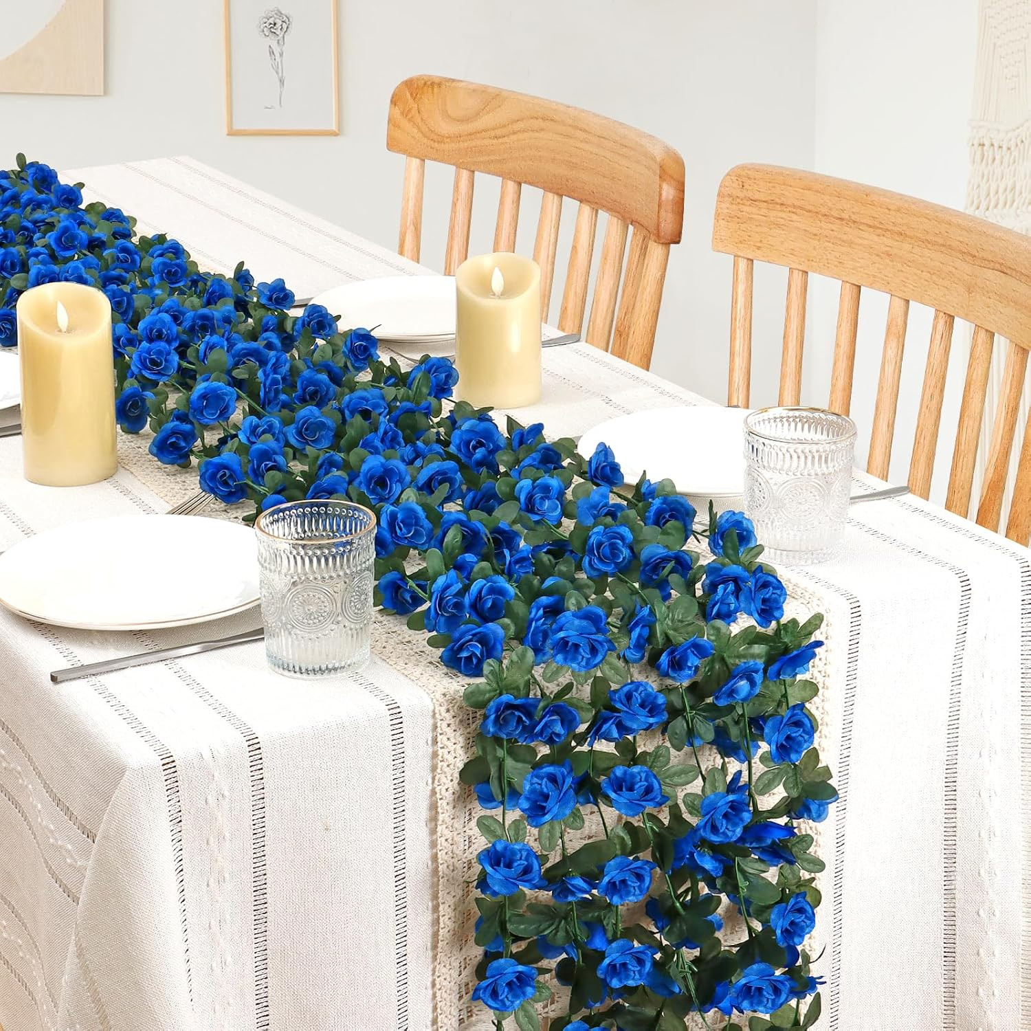 9 Pack 72 FT Artificial Flower Garland Fake Blue Roses Vines Silk Flowers | Fau