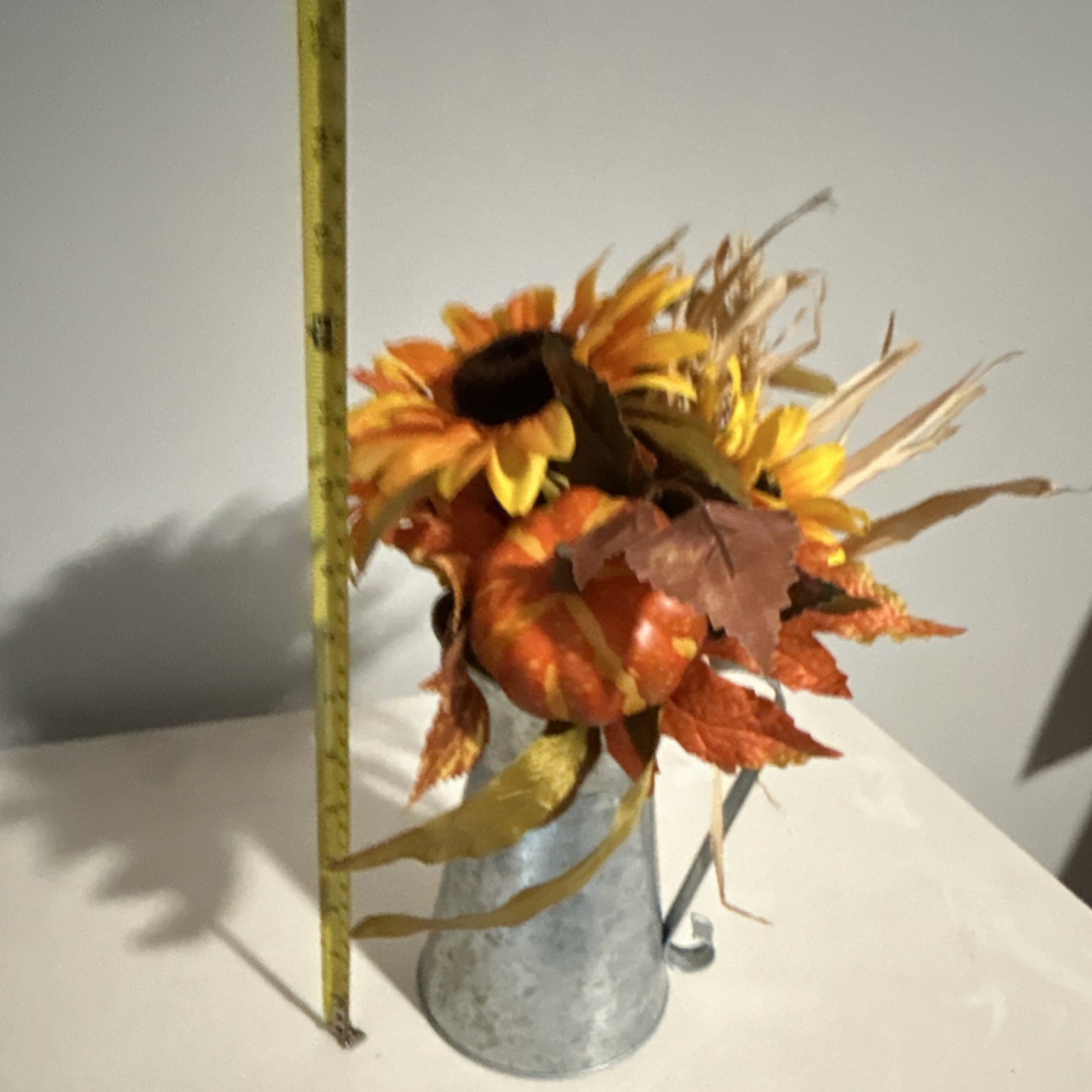 Artificial Sunflower Autumn Arrangement in Metal Vase, Yellow Orange Brown