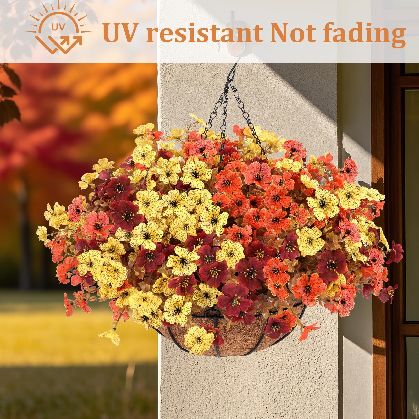 Geegoods 2 Pack Fall Mums Artificial Hanging Basket