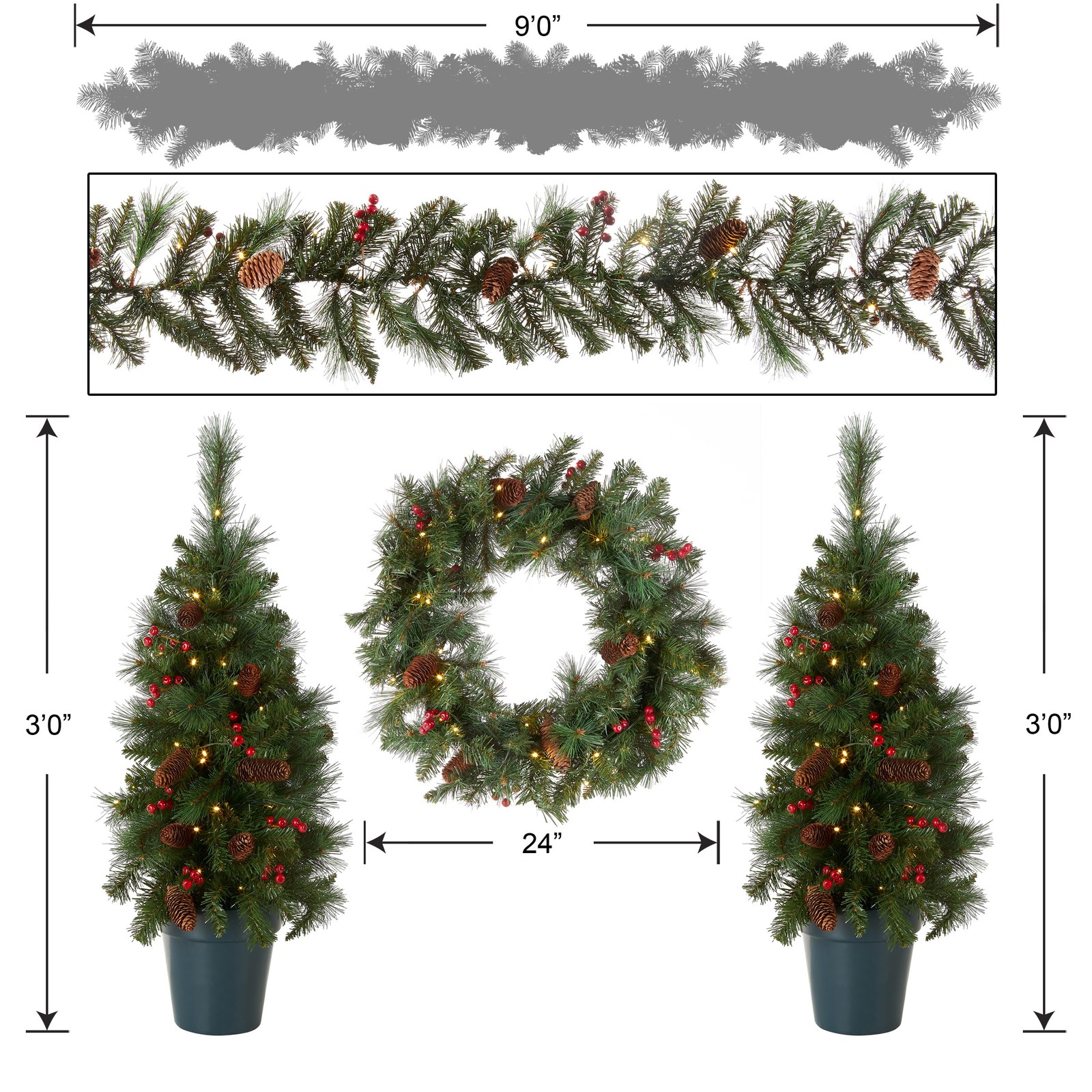 PreLit Everyday Collection Artificial Christmas Decoration Set with LED Light…