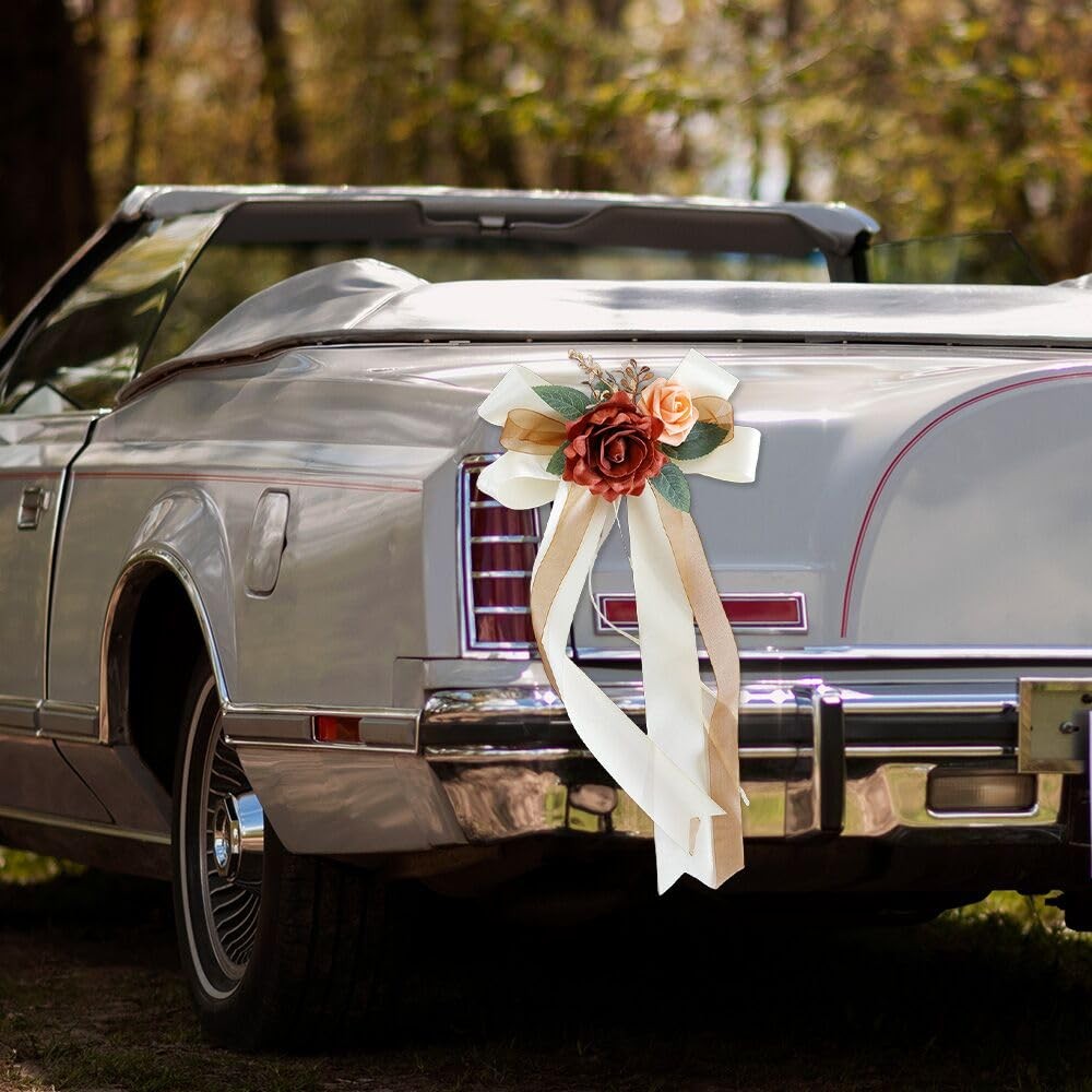 2 Packs Decorative Flowers for Wedding Car Mirror,14 Inch Wedding Car Door Handl