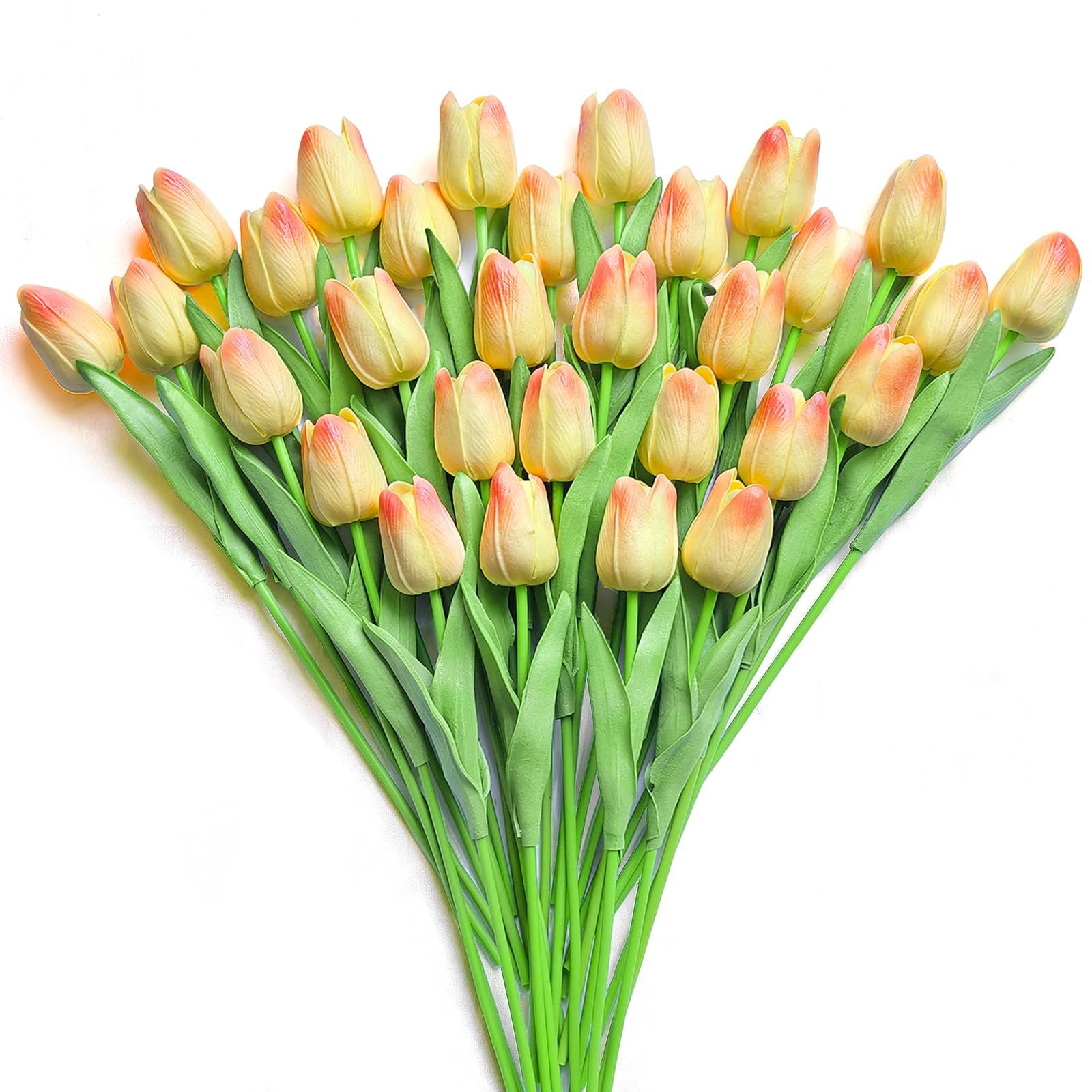 30 PCS Artificial Tulips Real Touch Tulips 13.5inch Long Stem Fake Flowers Si…