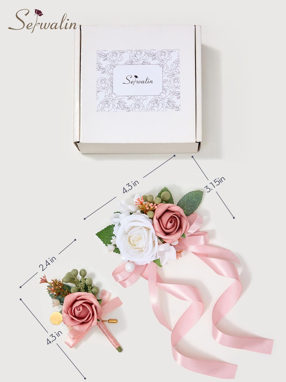 Pink Artificial Rose Corsage and Boutonniere Set Wristlet for Prom Wedding