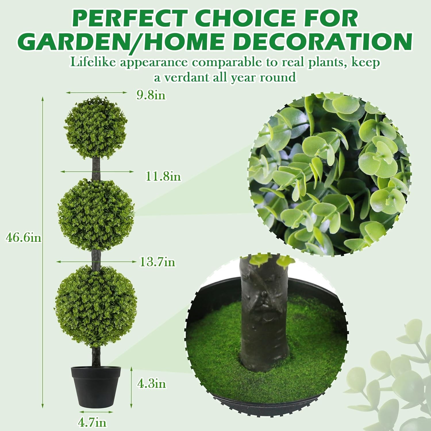 2 Pack Artificial Topiary Ball Tree 4FT Set of 2 Faux Triple Balls Tree in Pot