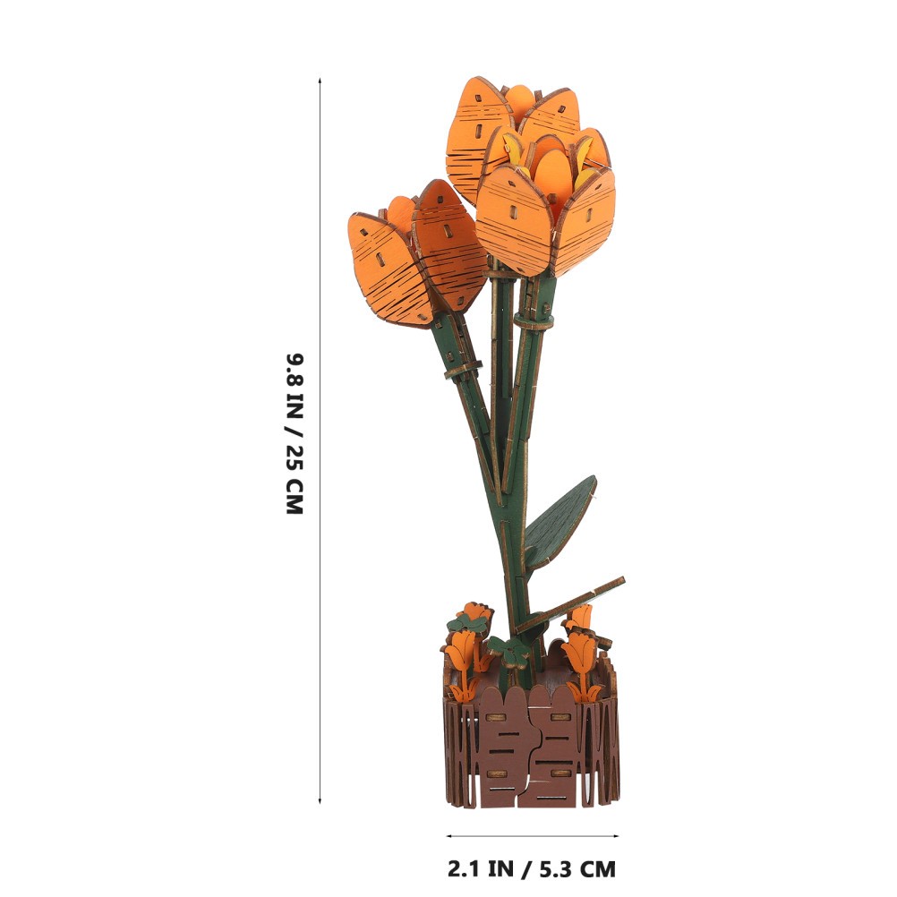 Durable Wooden Tulip Building Blocks Set Kids DIY Flower Bouquet Kit