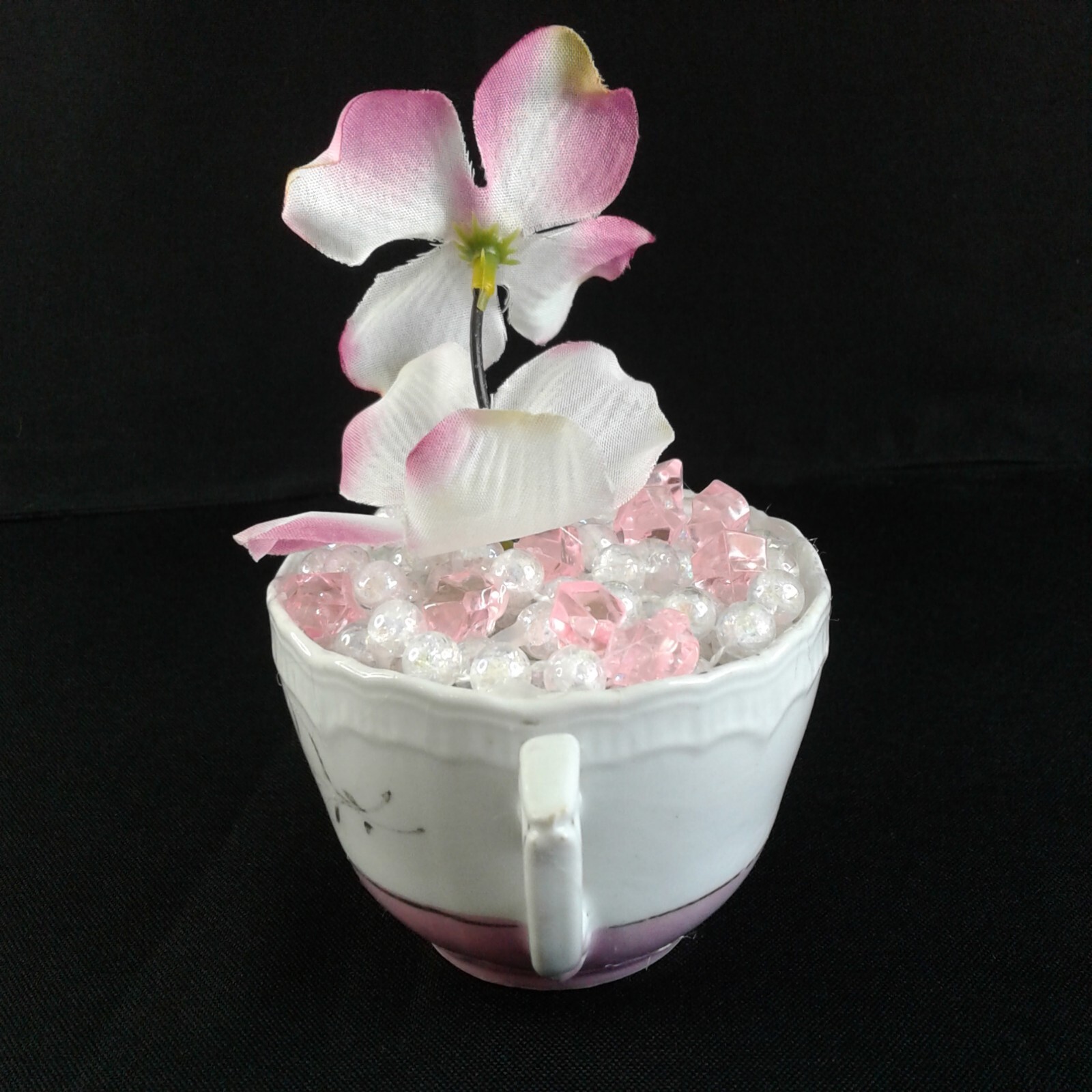 Pink Dogwood Floral Decor Chic Rustic Teacup Pearls Pink Gems Original Gift 1465