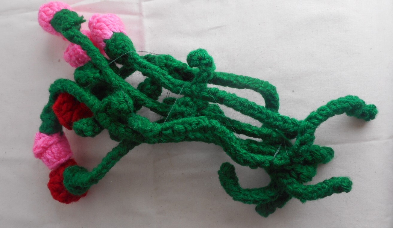 6 HANDMADE Knit CROCHET Long GREEN Stem Flower FLORAL Décor BOUQUET 12″ long