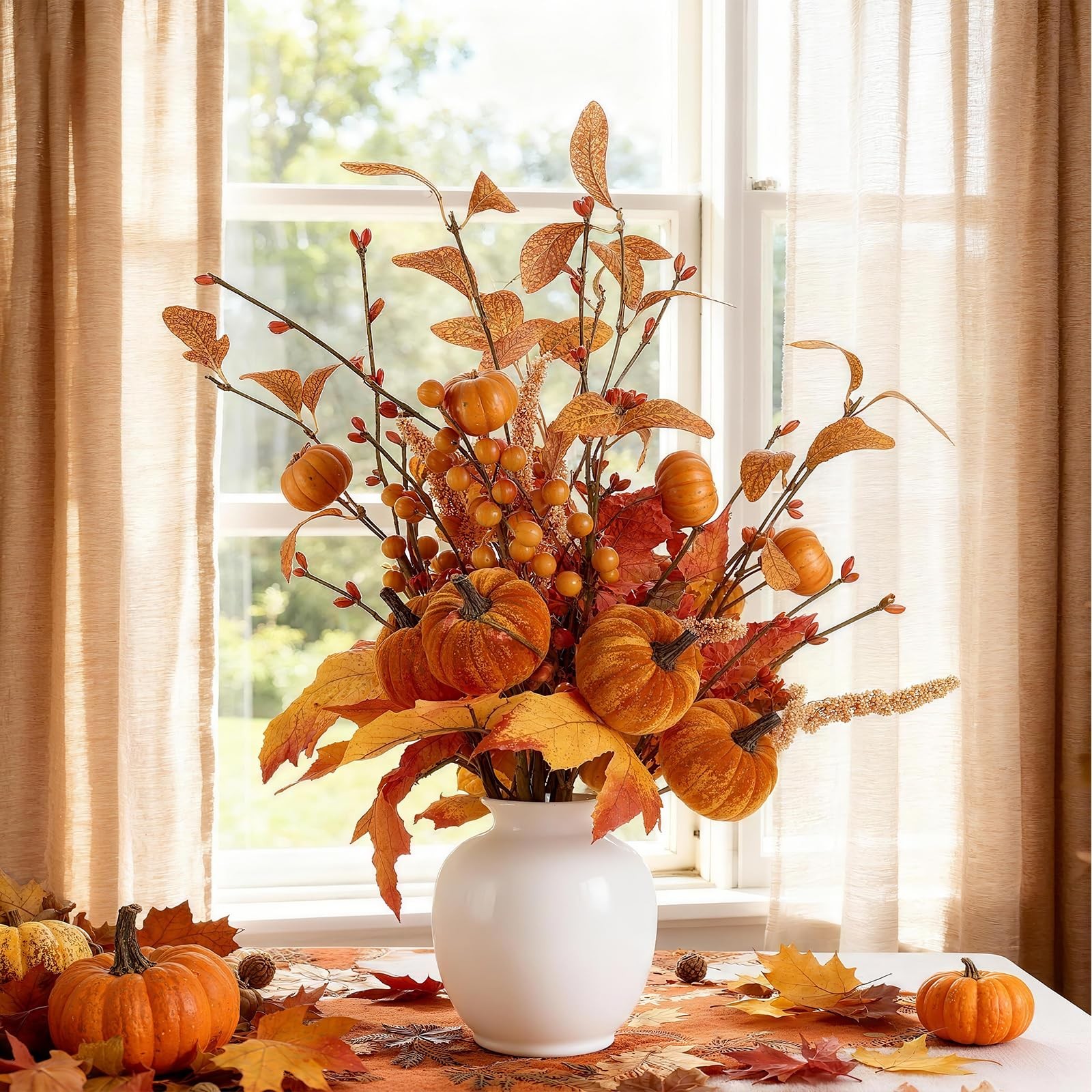 4PCS Artificial Autumn Pumpkin Berry Flower Maple Plant Stems Picks Farmhouse…