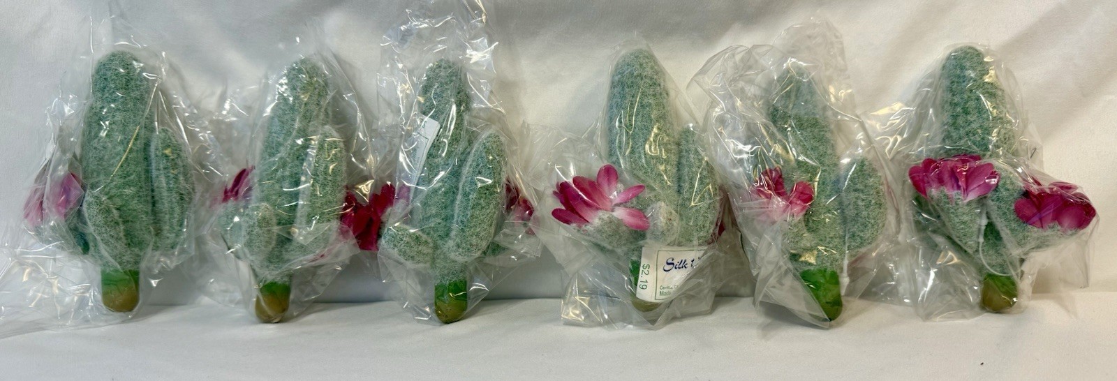 6pc Mini Faux Saguaro Cactus Picks w/ Pink Flowers 5” Southwestern Decor
