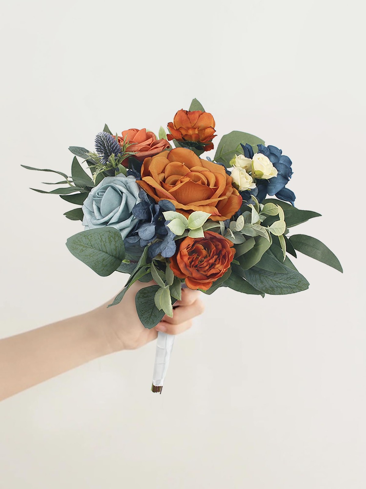 1PC Fall Wedding Bouquet Terracotta Navy Blue Artificial Bridesmaid Bridal Decor