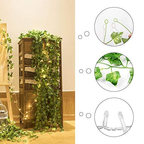 84Ft 12 Pack Artificial Ivy Leaf Plants Vine with 80 LED String Light,Green V…