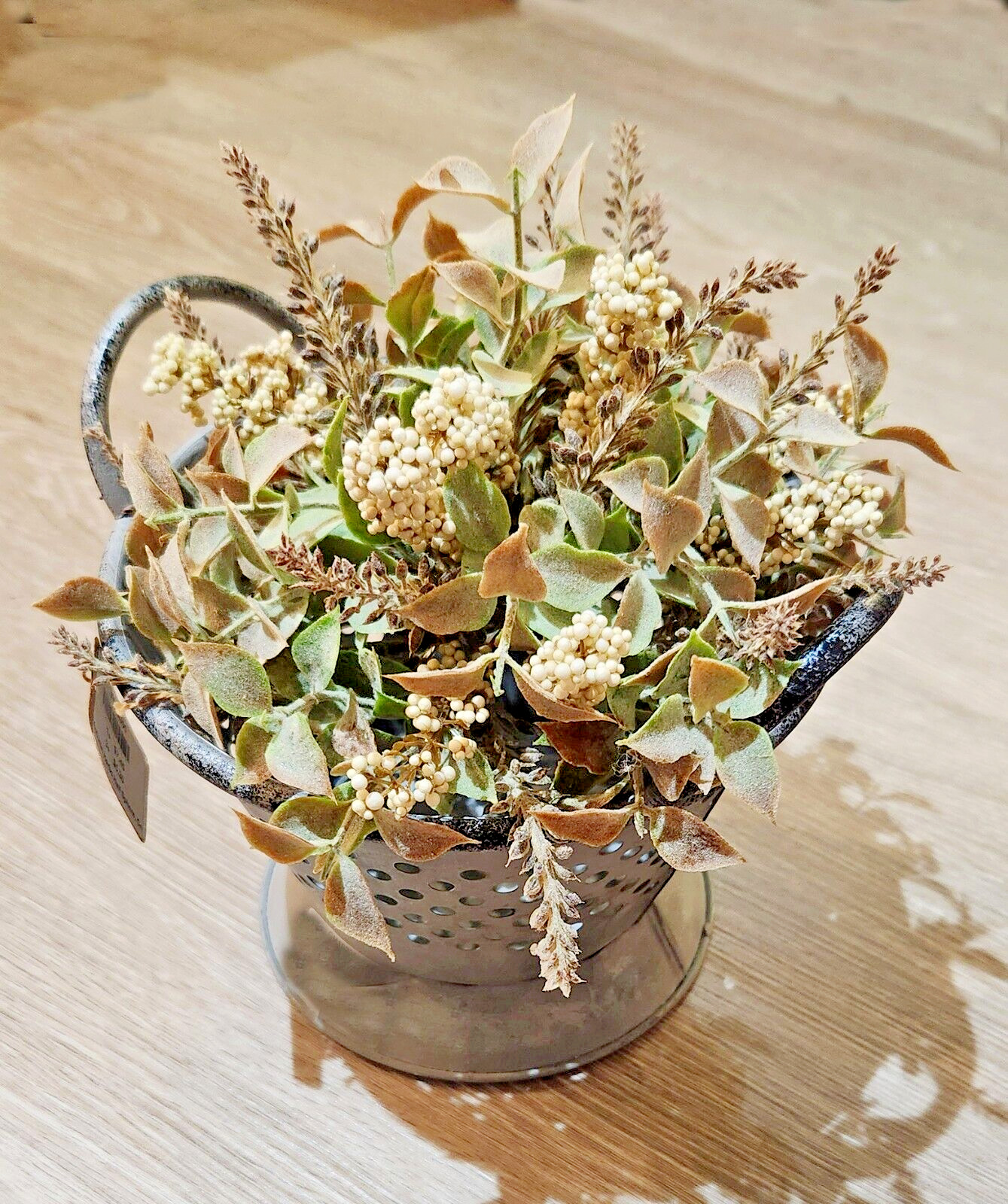 10″ HALF SPHERE FALL AUTUMN HERBS Artificial Greenery~Cream Berries Fern~Plastic