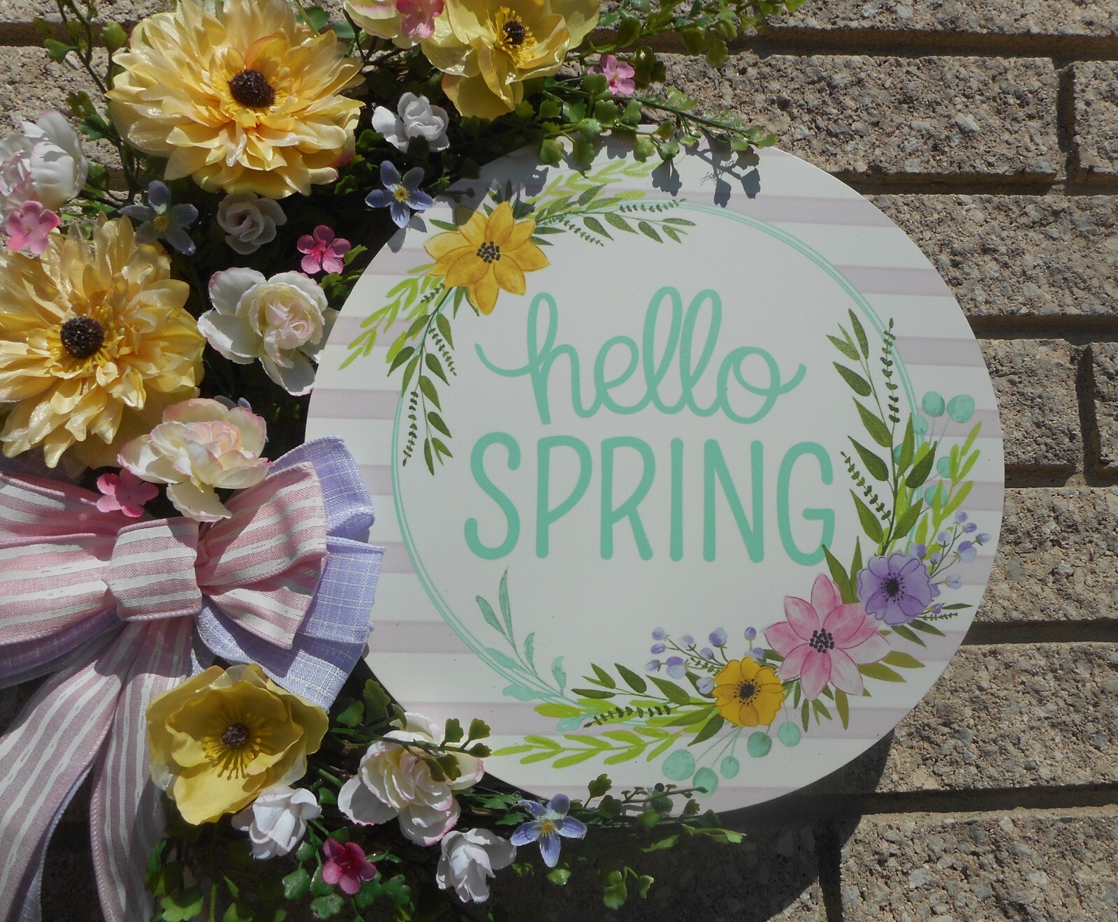 17″ Hello Spring Pink Ranunculus Yellow Dahlia Purple Floral Grapevine Wreath