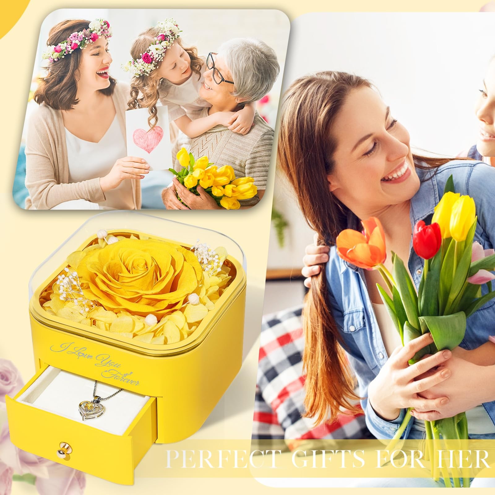 Gifts for Preserved Real Rose with Necklace Eternal Roses Forever Flowers for…