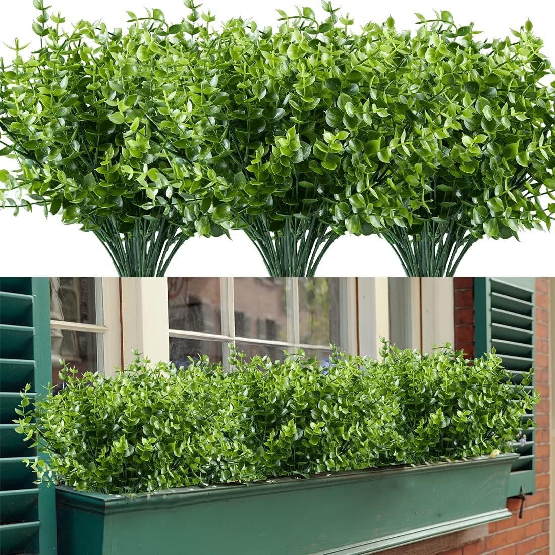 8 PACK Artificial Bushes Greenery Plants Stems Faux Shrubs Boxwood Plants Out