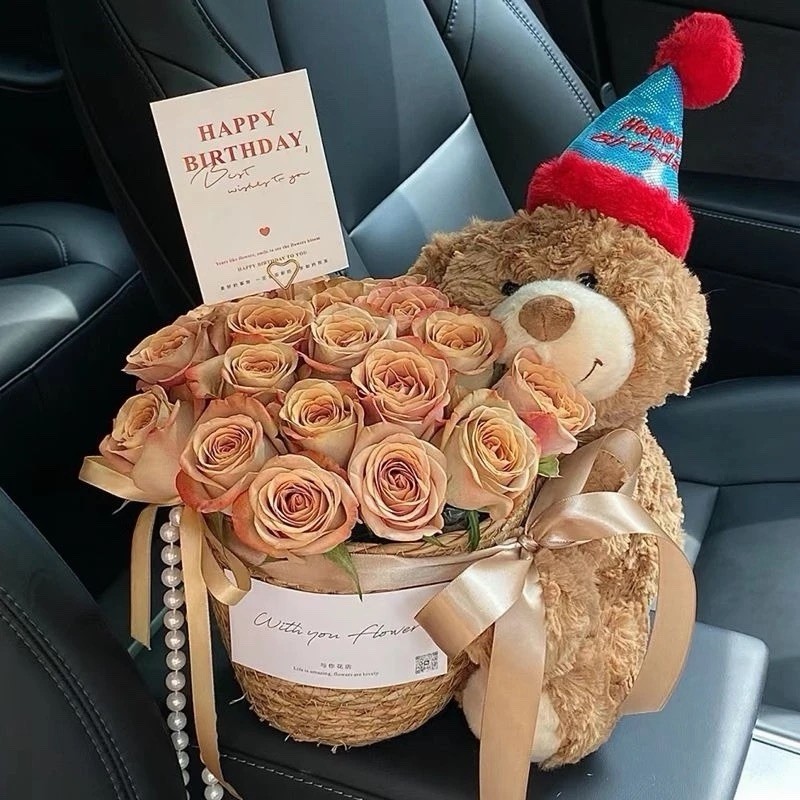 Teddy Bear With 33 Eternal Rose Bouquet— Best Gift For Girlfriend. Best Friend