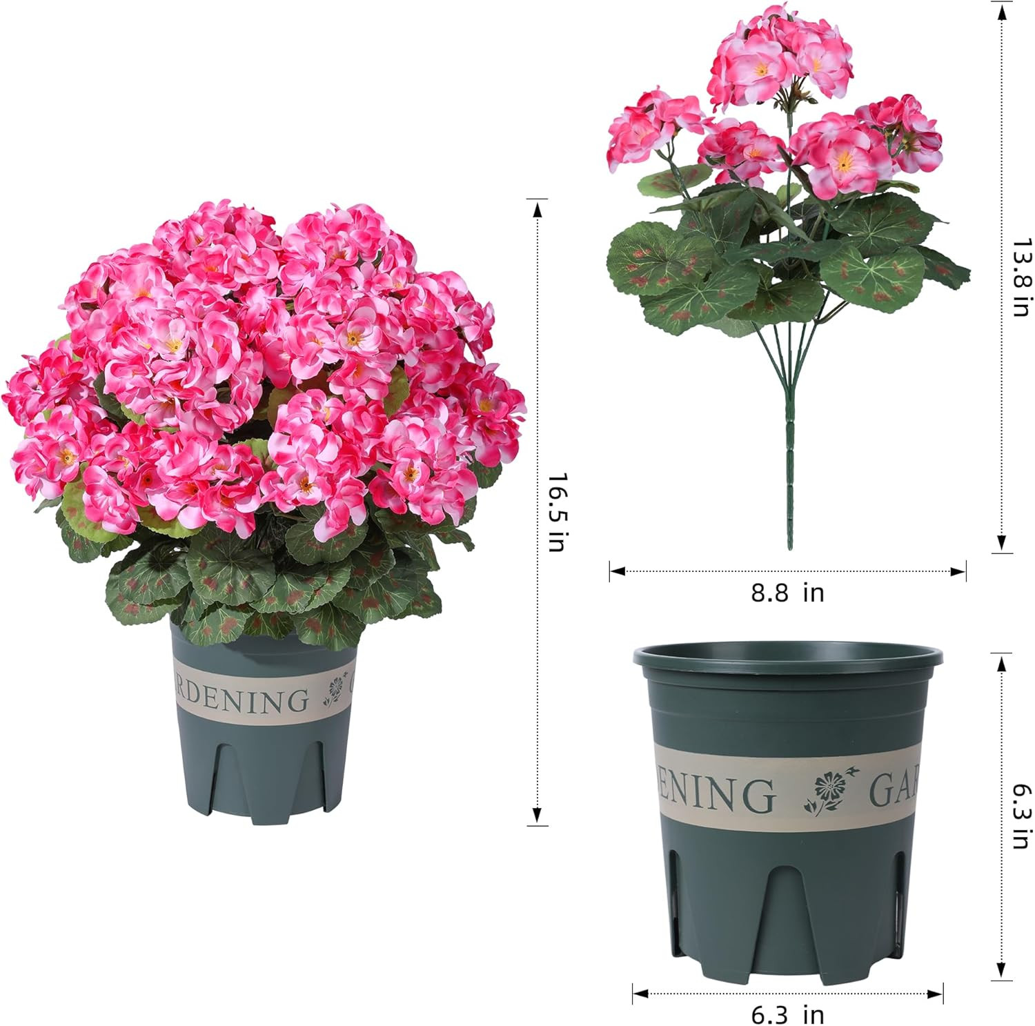 Geraniums Artificial Flowers for Outdoors, 2 Pack Potted Plants Pink Faux Gerani