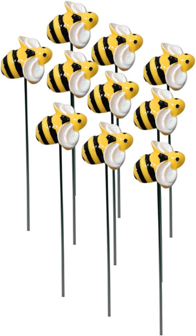 10pcs Bee Garden Stakes Metal Yard Art Floral Picks Outdoor Lawn Patio Decor