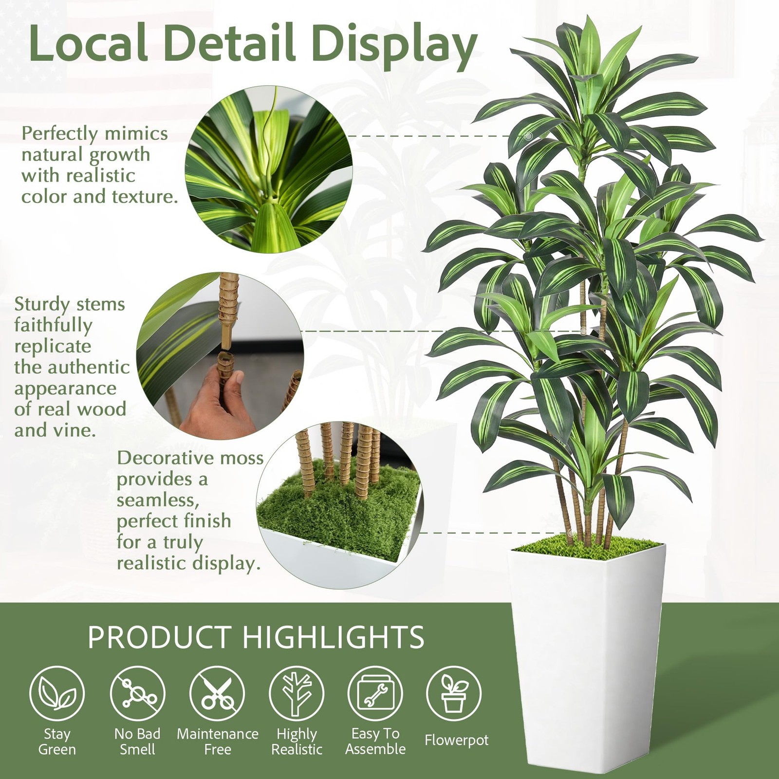 Dracaena Artificial Plant, 5FT Tall Artificial Plants Indoor Dracaena Tree in…