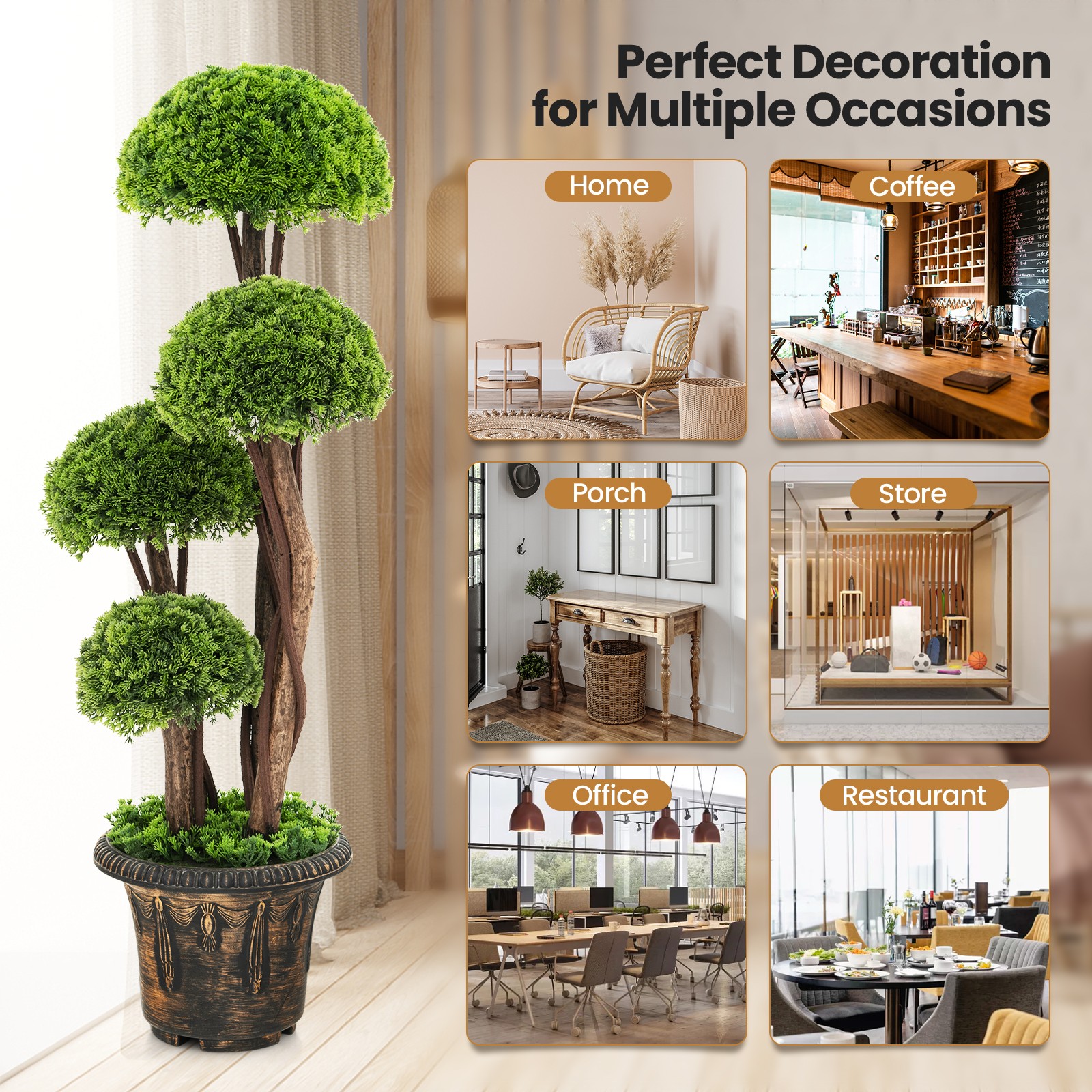 3FT Artificial Tree w/ Exquisite Mushroom Shape&Abundant Leaves&Realistic Trunks