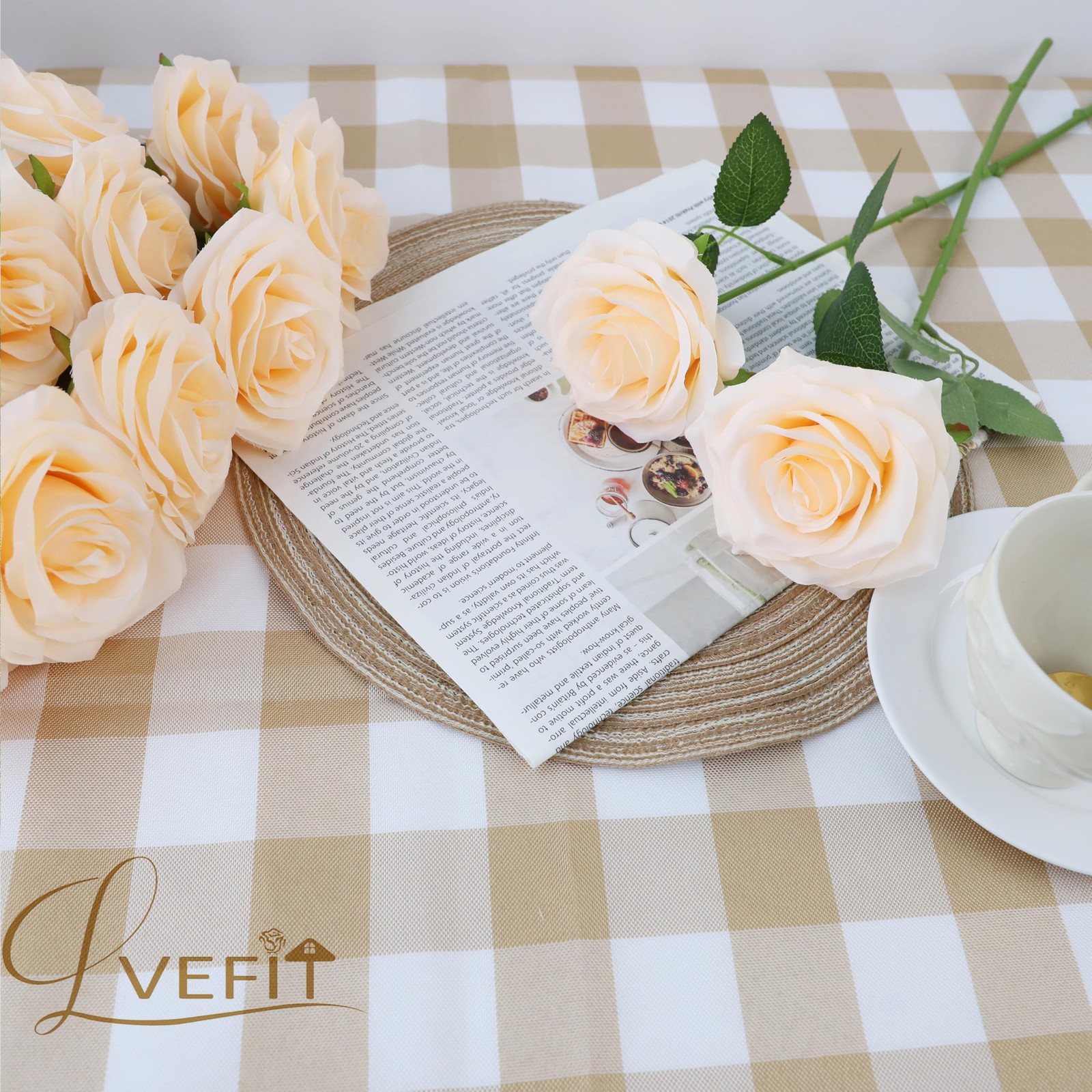 12pcs Artificial Rose Flower Champagne Flower With Long Stem Silk Roses Bouquet