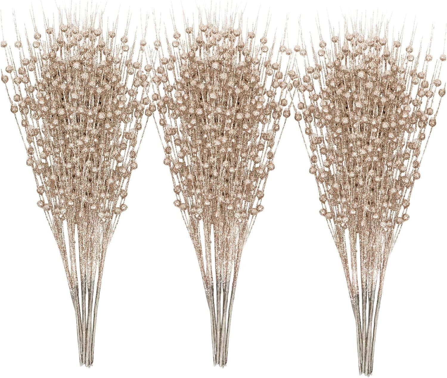 NEW 5th LILY 24 PCS Artificial Glitter Holly Berry Stem CHAMPAGNE Berry Picks