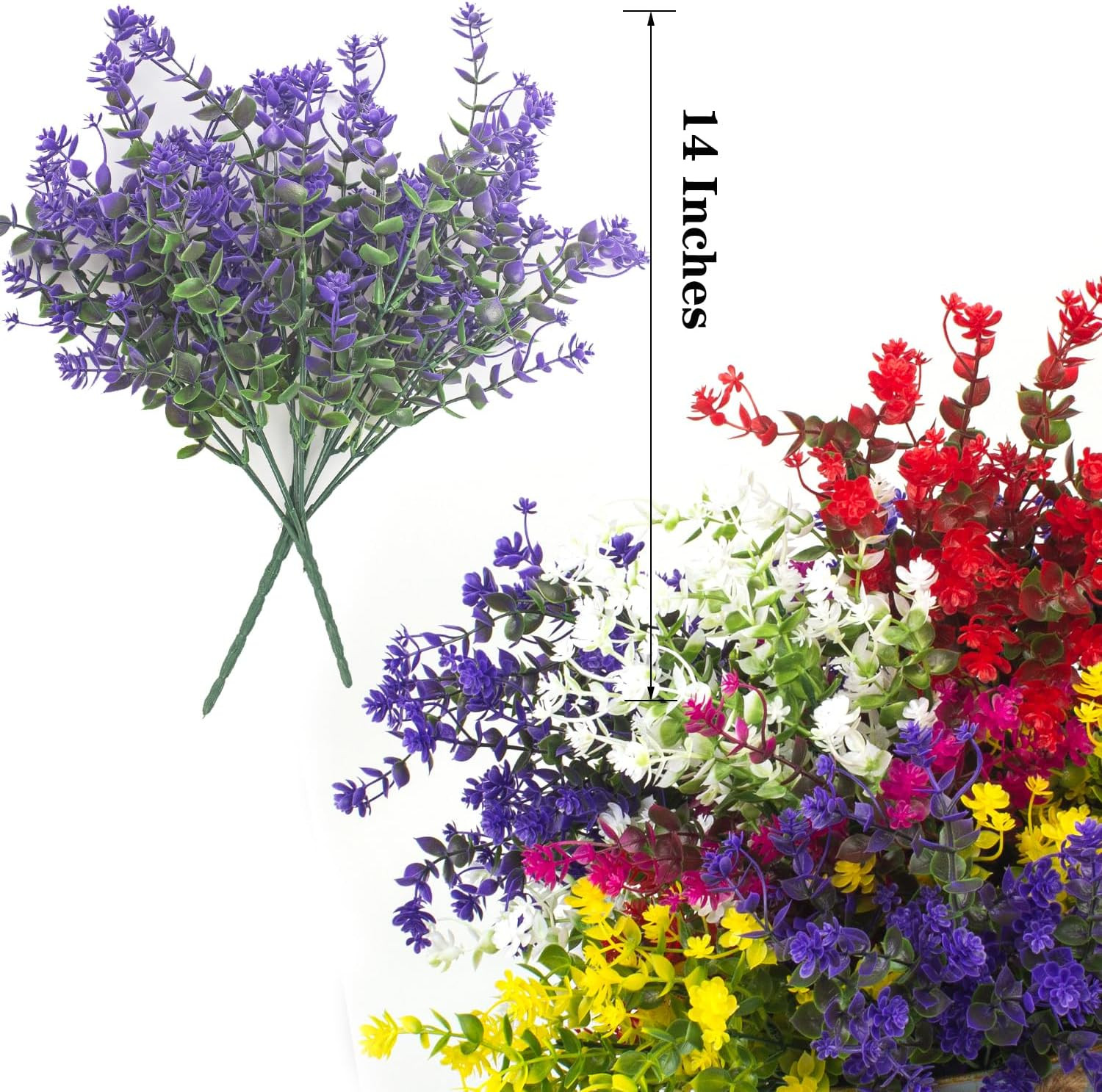 12 Bundles UV Resistant Artificial Flowers for Outdoor Garden Décor