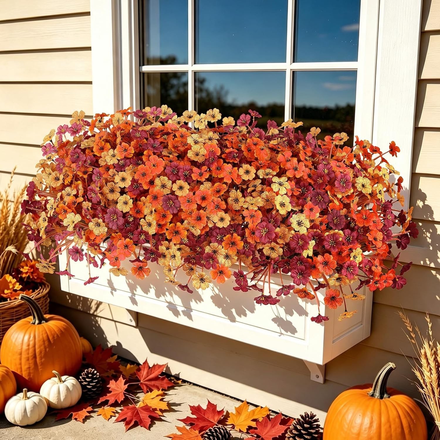 20 PCS Artificial Fall Flowers for Outdoors, Orange Fake Mums | Fall Decor, F…