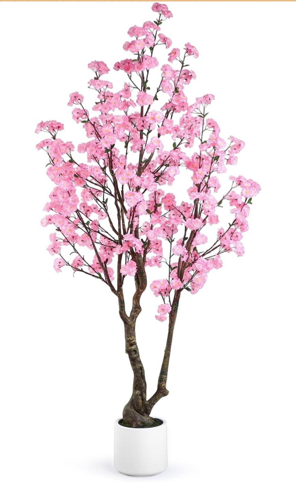 Artificial Pink Cherry Blossom Tree Topiary 7 ft in White Pot Floral Decor