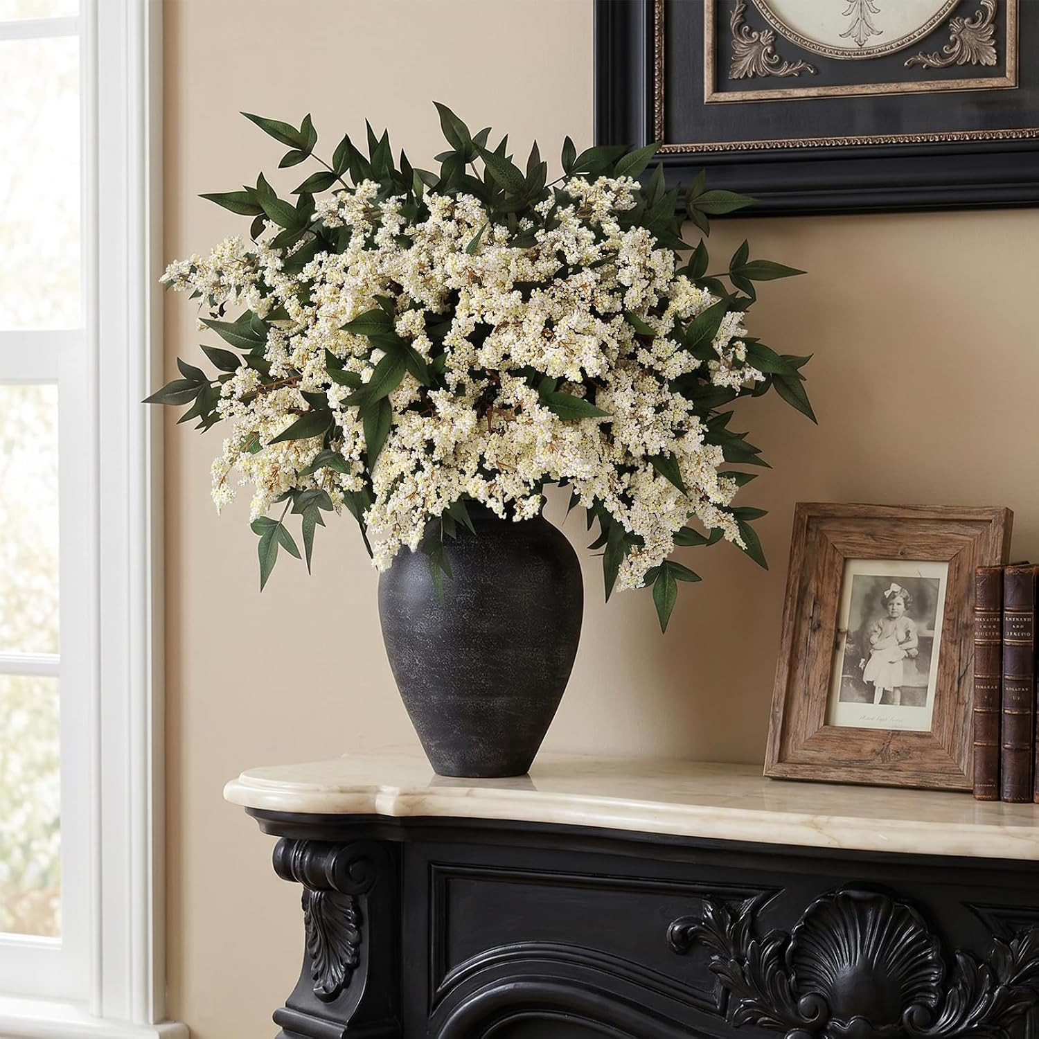 36″ Artificial Nandina Berry Stem – 4 Pcs Beige Faux Floral Decor