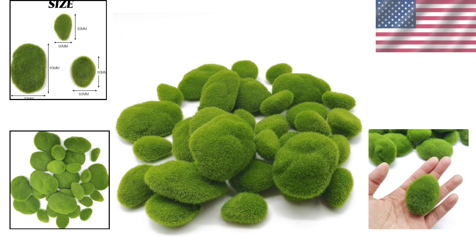 Versatile 30 PCS Green Moss Rocks – Ideal for Fairy Gardens & Indoor Decor