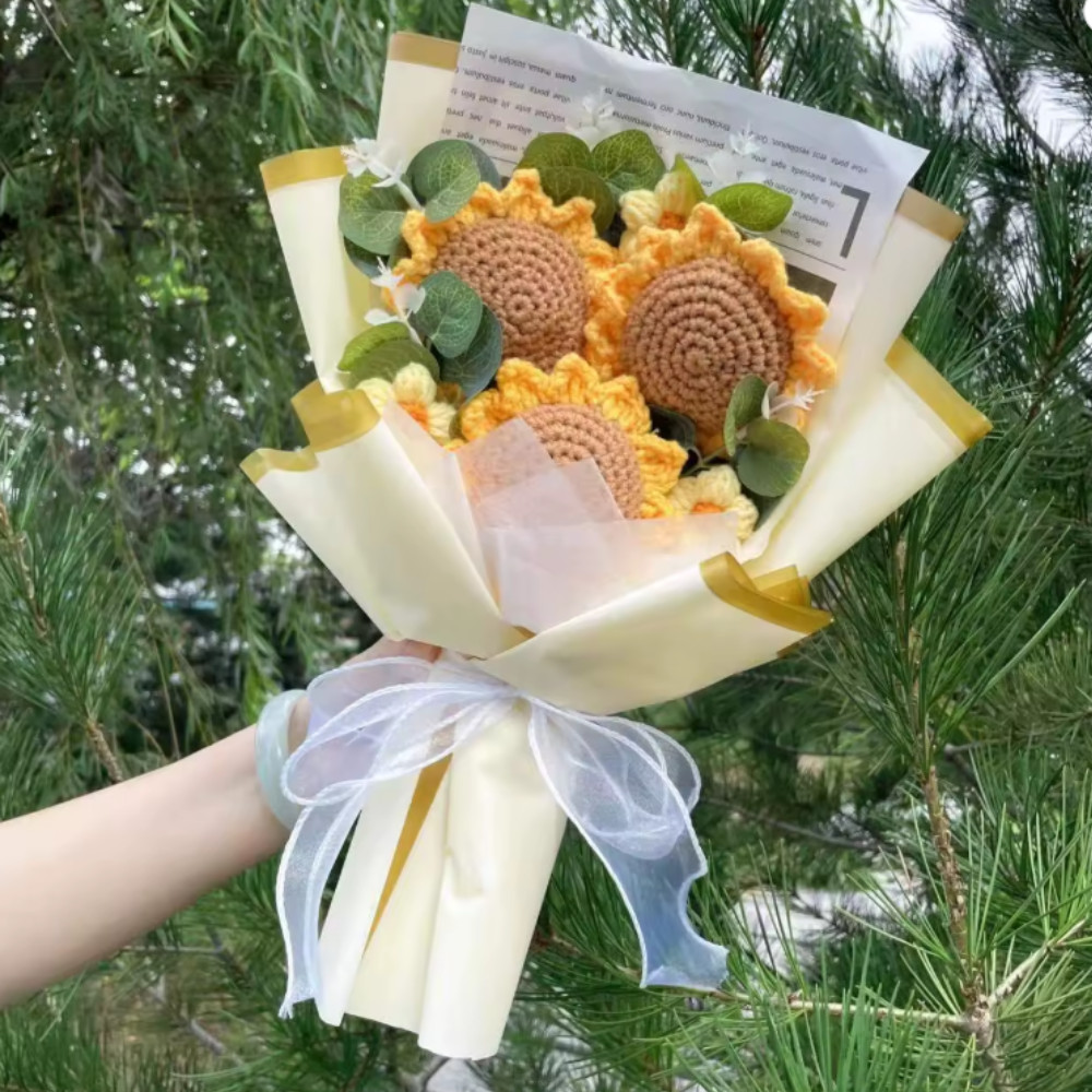 💖Crochet Flower Bouquet Rose Handmade Knitted Eternal Artificial Anniversary💖