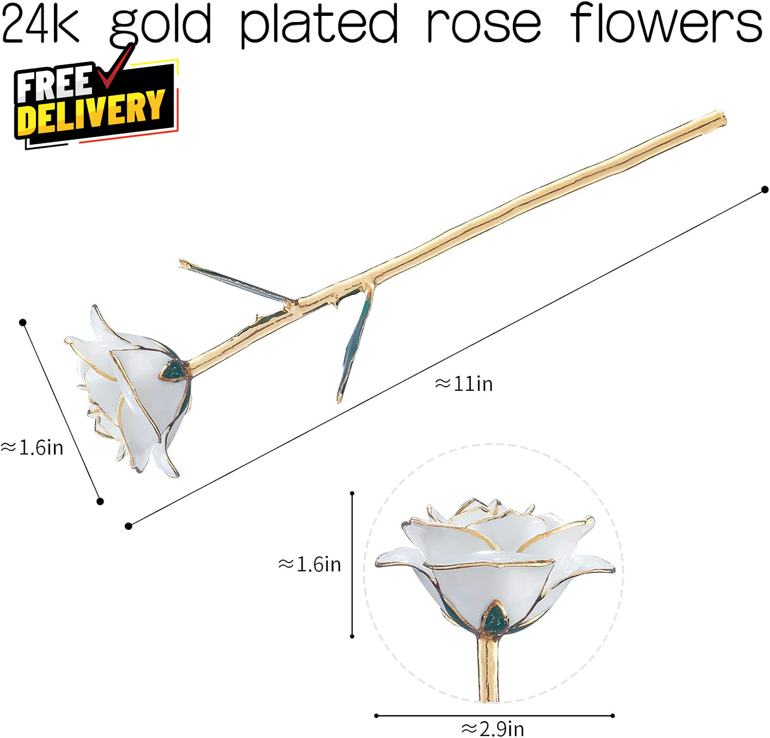 24K Gold Dipped Real Rose Gift w Stand White Gold Rose for Women Forever