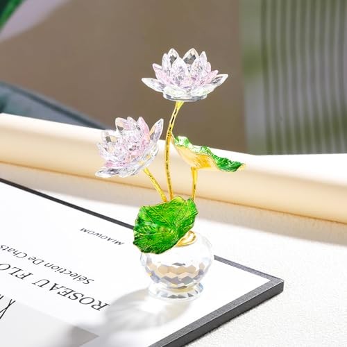 Crystal Lotus Flower with Vase, Handmade Gifts for Women on Birthday, Pink