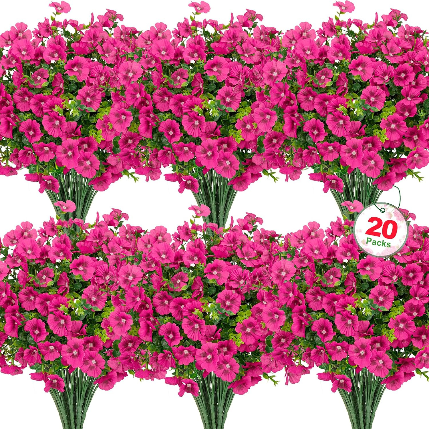 20 Bundles Artificial Flowers for Outdoors, Fake Silk Flowers with Fuchsia