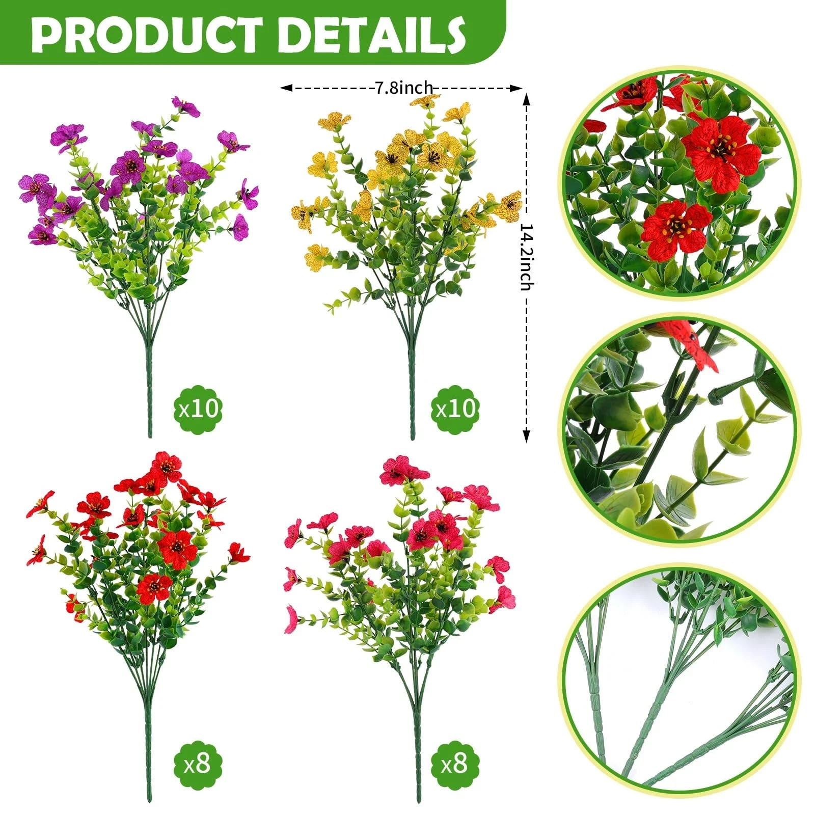 Rowfad 36 Bundles Artificial Flowers Outdoors UV Resistant Fake Plastic Spring