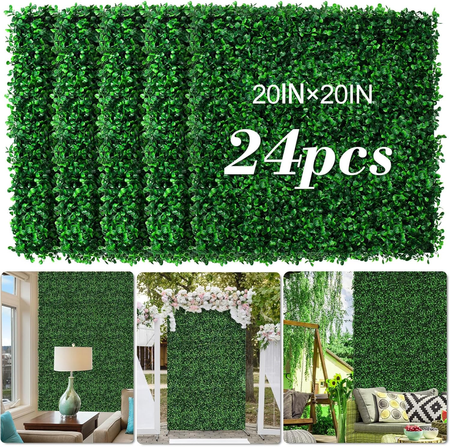AOKIE 20″X20″ Artificial Grass Wall, 12 Pcs Boxwood Hedge Wall Panels Uv-Anti Gr
