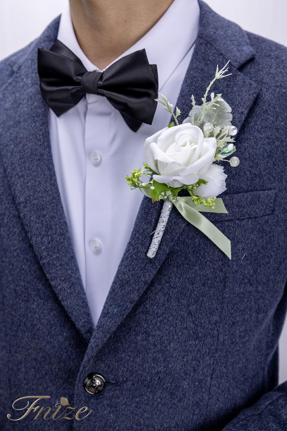 White Wrist Corsage and Boutonniere Set for Bride Groom Bridesmaids Groomsmen…