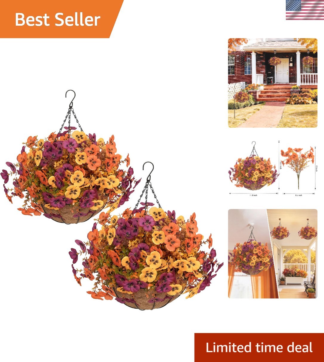 Elegant 2 Set Artificial Hanging Flower Baskets for Autumn Outdoor Charm