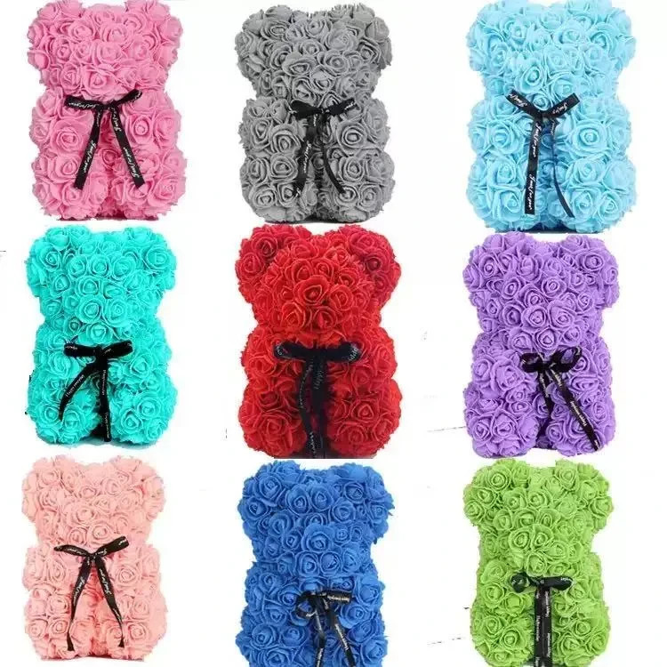 1pc 10inch Artificial Flower Floral Rose Teddy Bear Romantic Valentines Day Gift