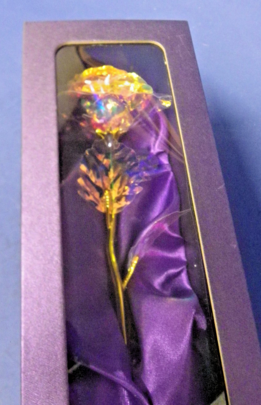 24K Gold Plated Golden Rose in Purple Box 9″