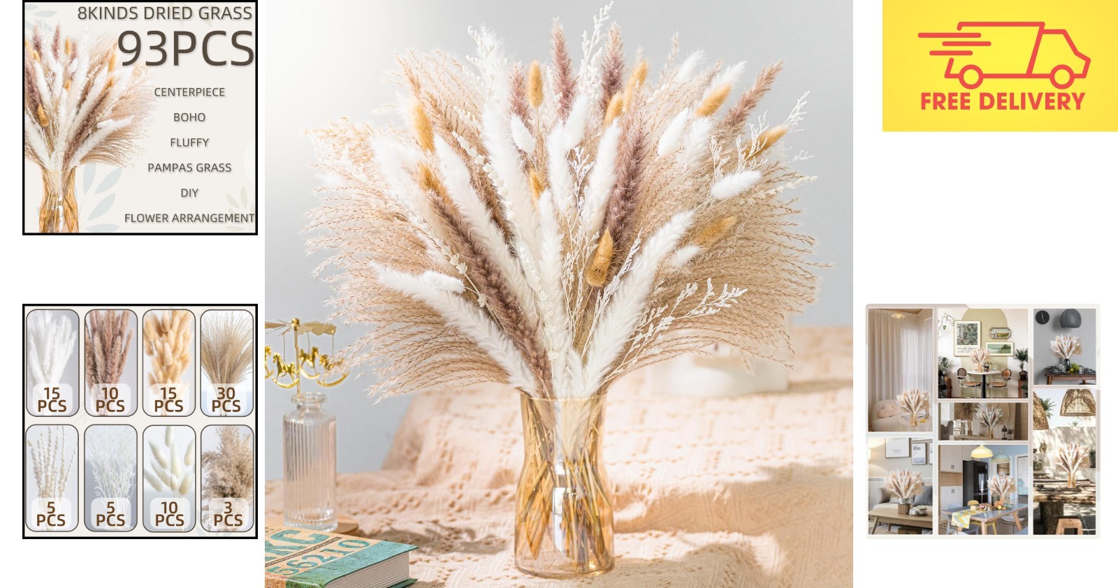 Sustainable Pampas Grass Variety – 93PCS Dried Bouquet for Home and Events
