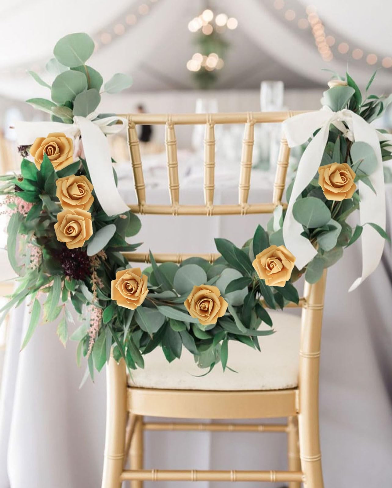 200 PCS Gold Yellow Foam Rose Flower Heads 1.97 Inch DIY Wedding Decoration