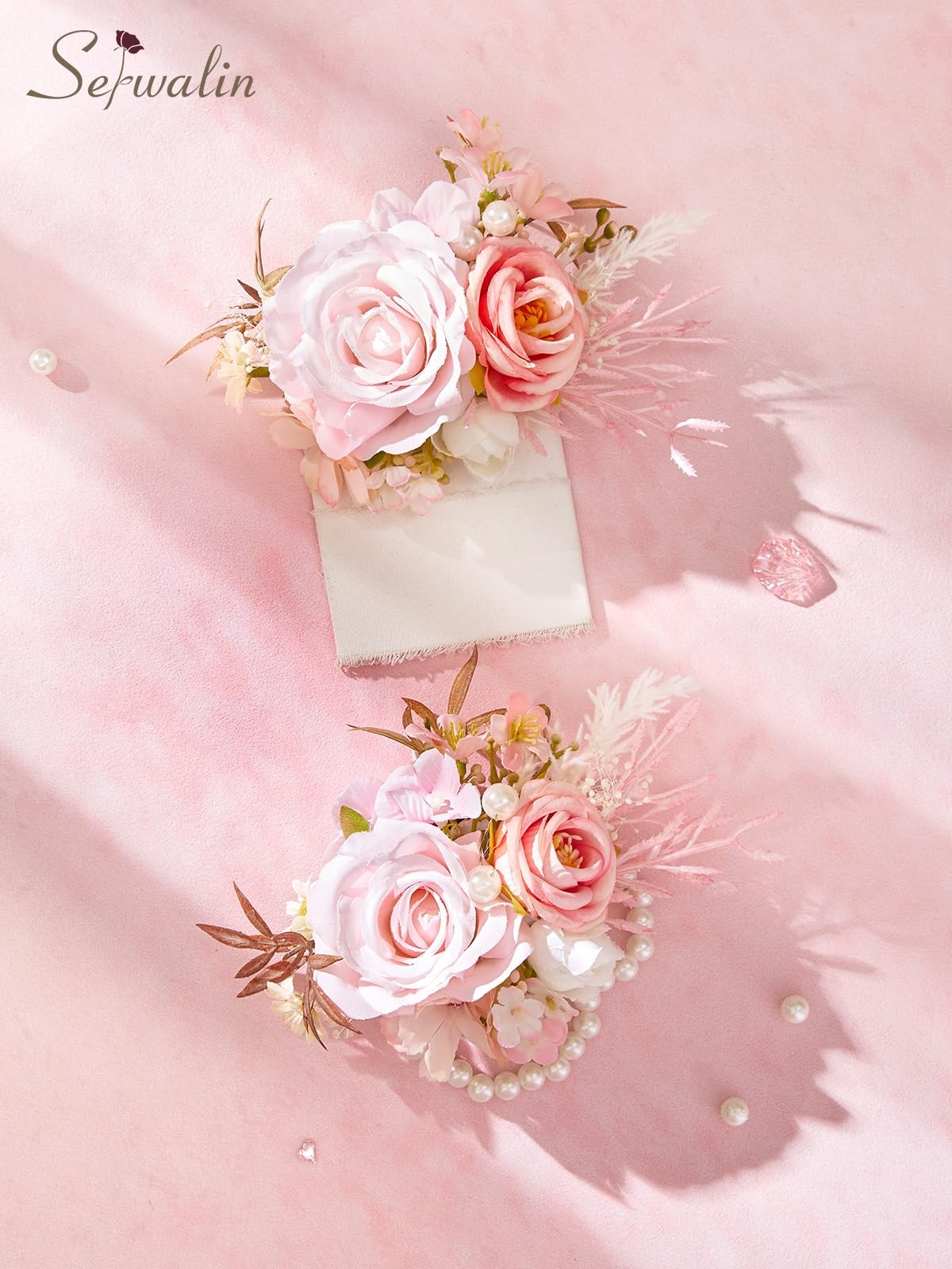 Pink Rose Corsage and Boutonniere Set for Prom Wedding Graduation 2 PCS