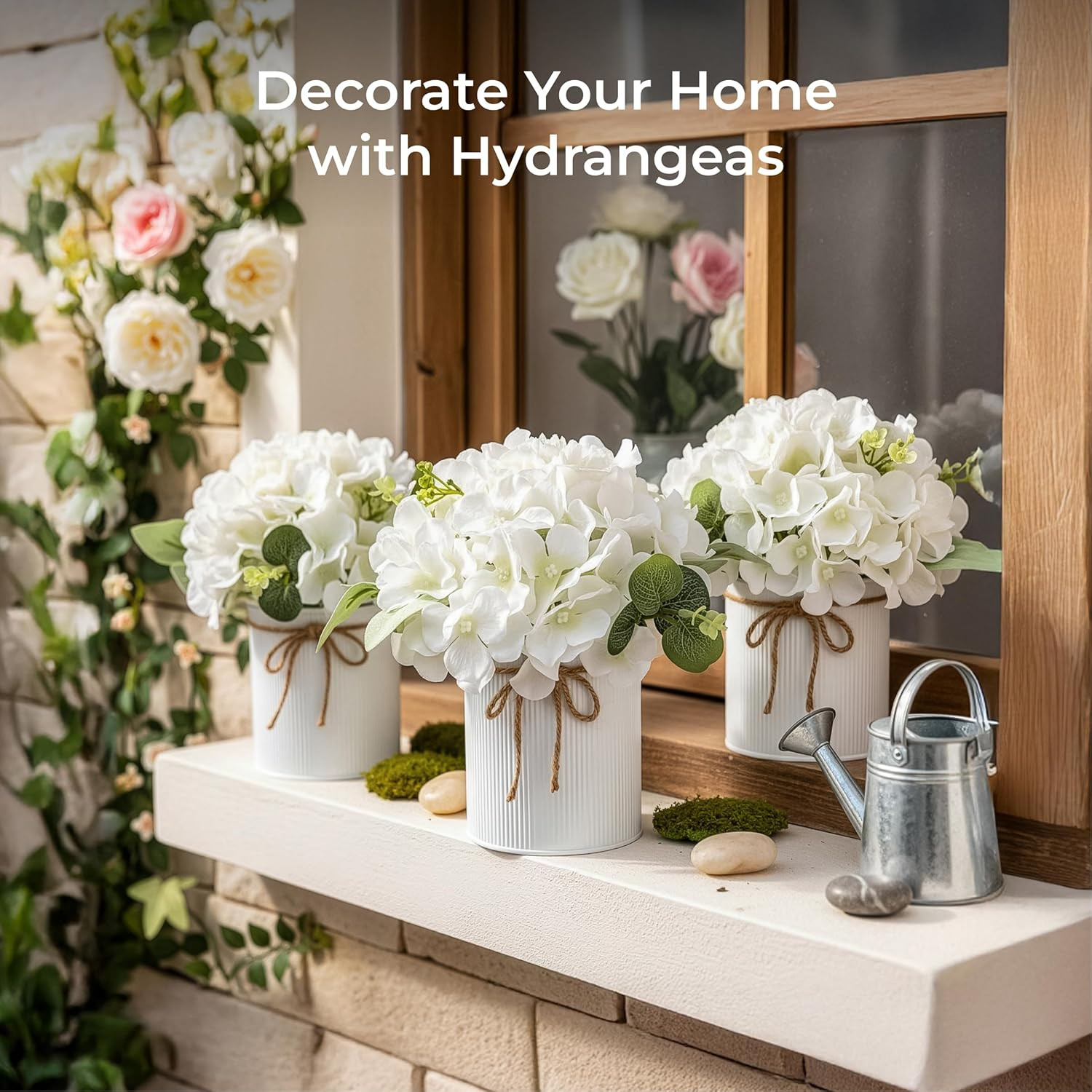 10PCS Hydrangea & Rose Centerpieces with Metal Vases for Weddings & Events