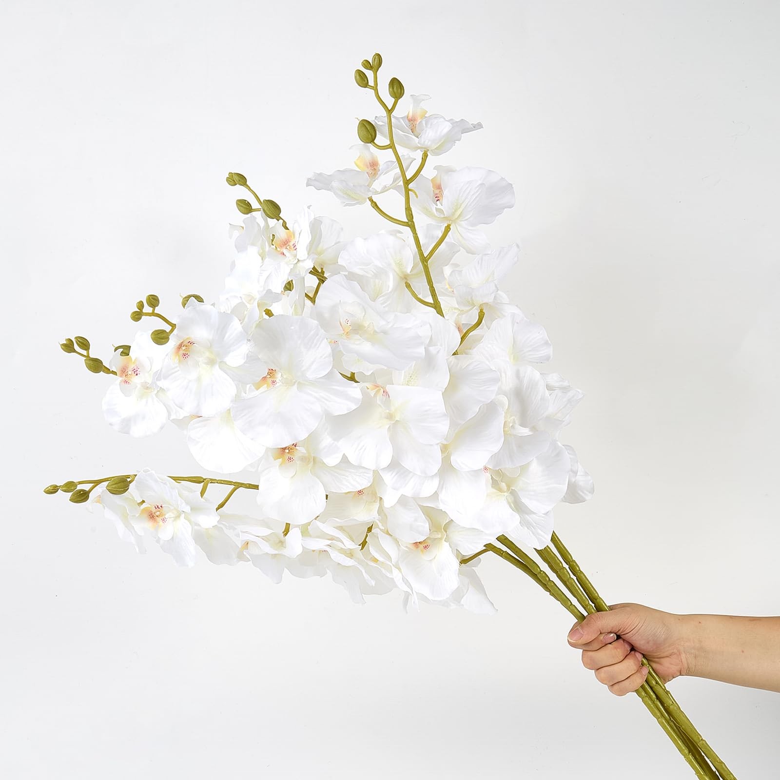 OBDXZHC 6 Pcs Artificial Orchid Stems 33.5″ Tall 9 Large Petals Fake White Ph…