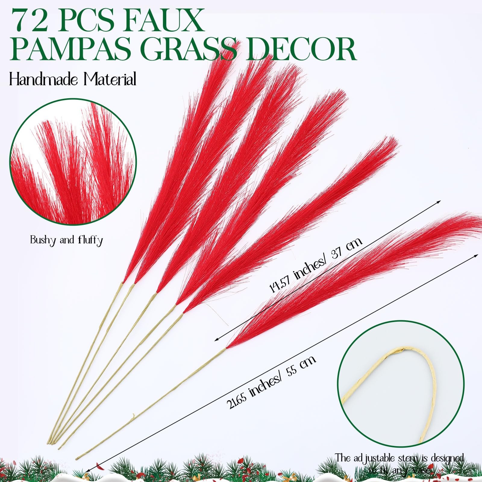 72 Pcs Red Pampas Grass 21.7 Inches Faux Tall Pampas Grass Decor Bulk Artific…