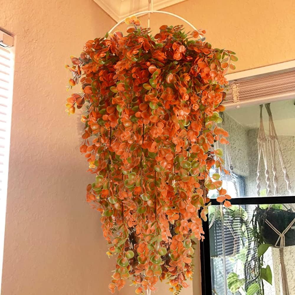 2pcs Artificial Hanging Fall Plants Fake Hanging Plant Faux Eucalyptus Leaf Gree