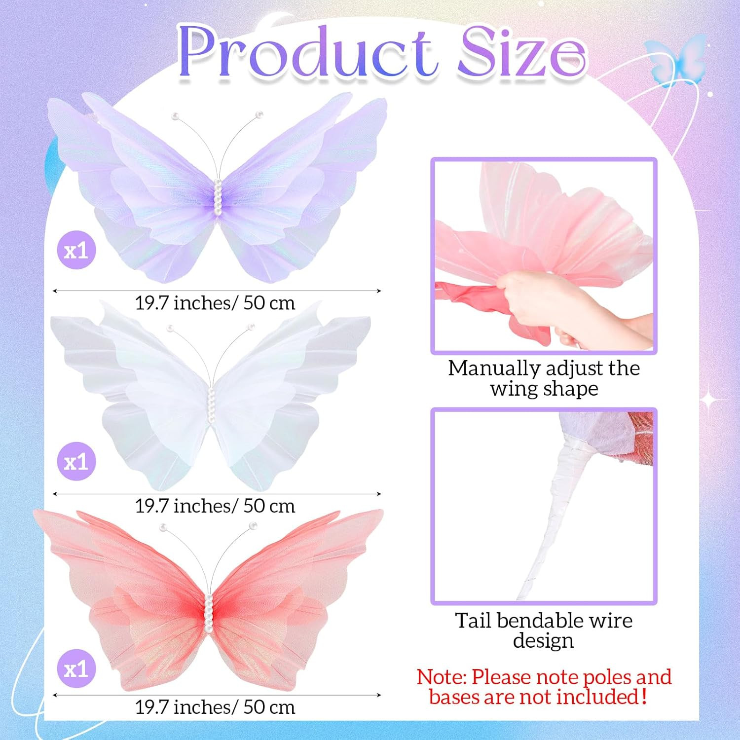 3 Pcs Large 3D Silk Butterfly Decorations, Mariposas Grandes Para Decoracion, Bi